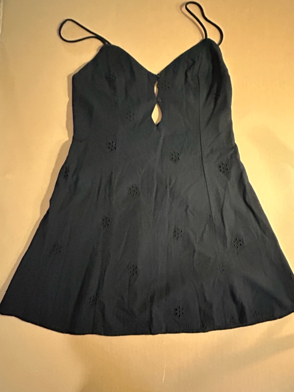 Zara black Spaghetti-Strap Mini Dress with Keyhole and Eyelet Details